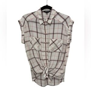 Express Plaid Women’s Button-Up Shirt with Tie Front